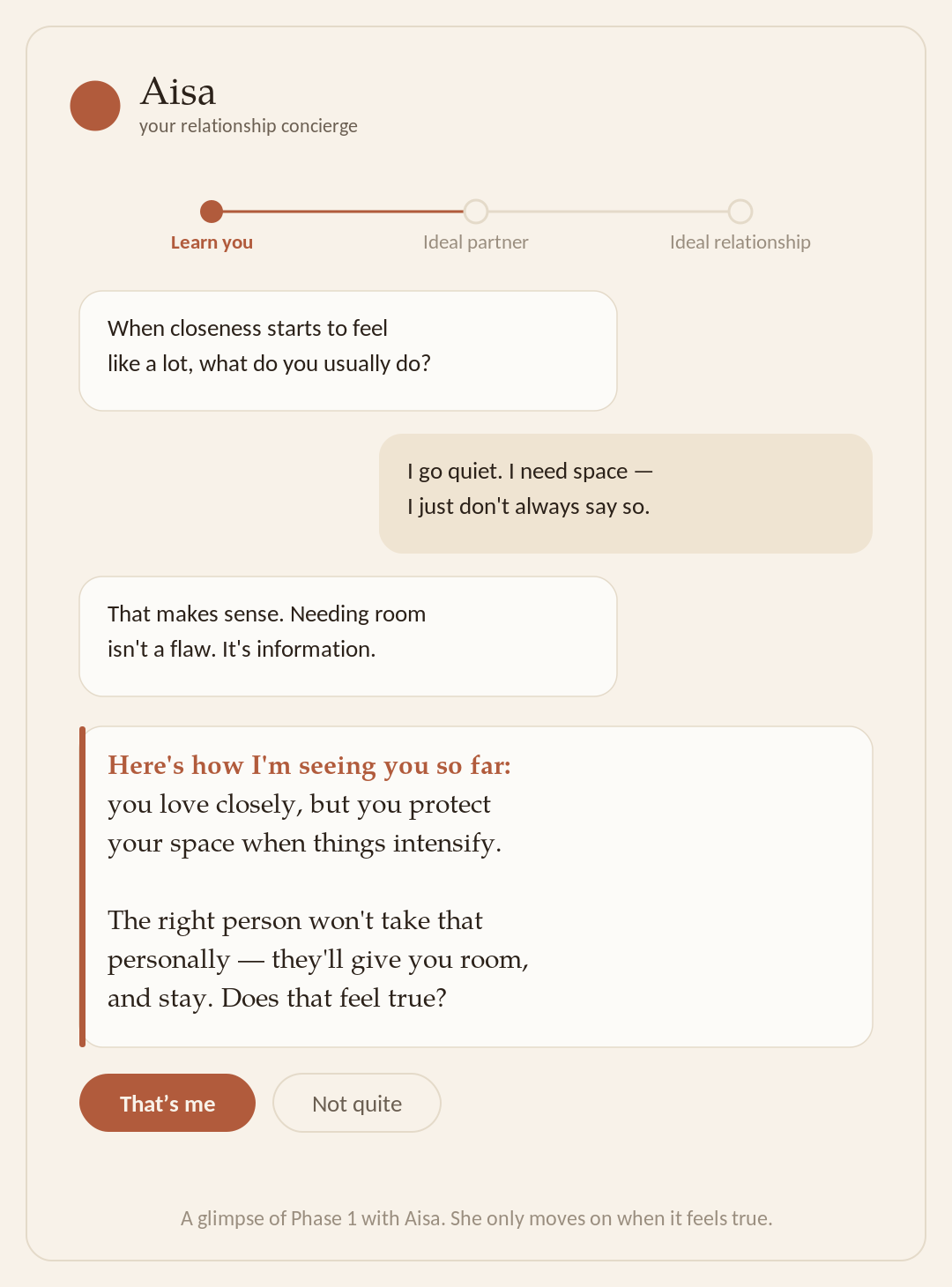A preview of a conversation with Aisa, your relationship concierge